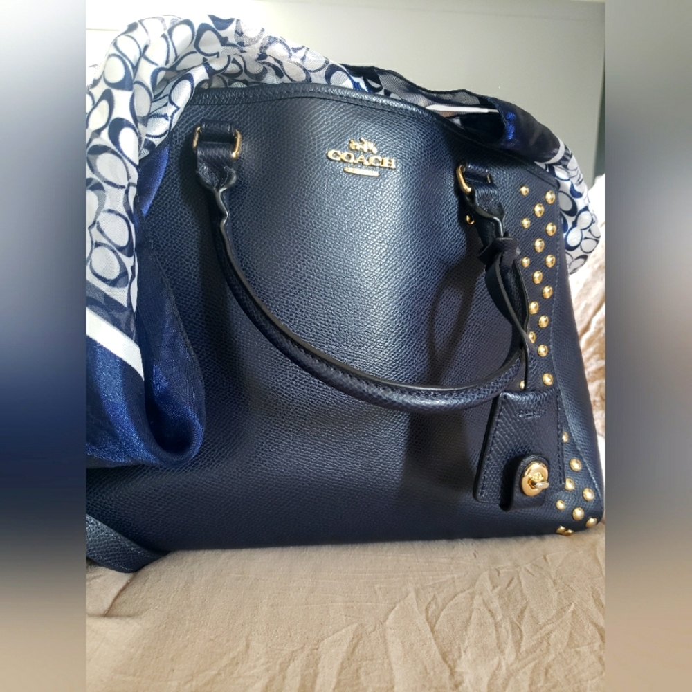 Coach Margot Studded Carryall Midnight blue leather